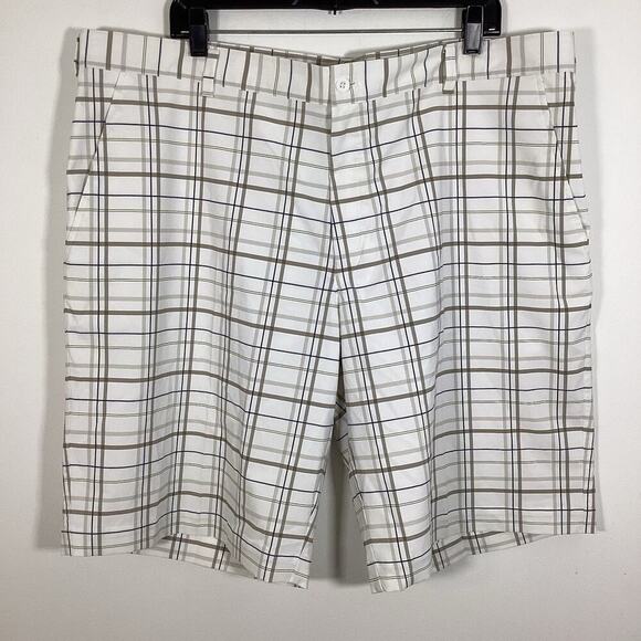 Nike Other - Nike Golf Shorts Plaid Dri-Fit Stretch Pockets Men Size 42 NWT White Tan Blue